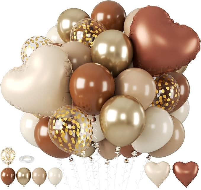 Brown and Gold Balloons, 12 Inch Double Stuffed Brown Apricot Balloons Gold by BIAPIAN