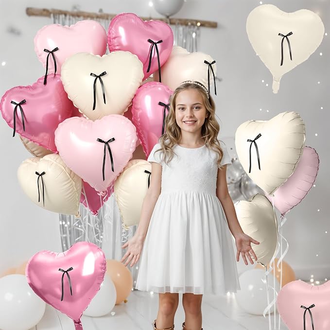 Pink Heart Balloons, 18 Inch Pink Sand White Foil Balloons - Image 4