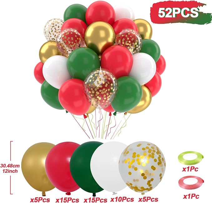Patimate Red and Green Christmas Balloons Set - Image 4