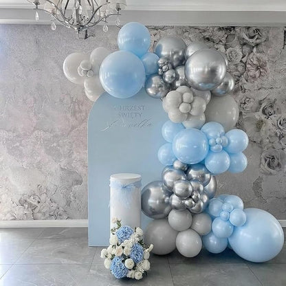 Blue and White Balloons, 12 Inch Baby Light Pastel Blue Pearl White Silver - Image 7