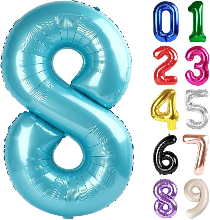 8 Balloon - Pastel Blue Birthday Number Balloons, 40 Inch Decorations | Pastel by ALPHADELTAPI