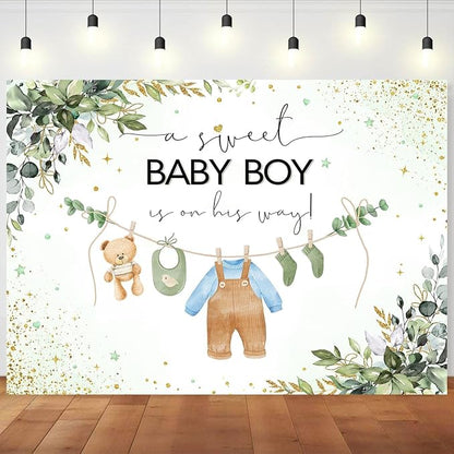 InMemory Green Baby Shower Backdrop Oh Baby Clothes Welcome Newborn Party by InMemory