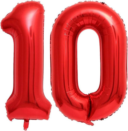 Red 10 Number Balloons, 40 Inch 10 Balloons Foil Mylar Helium Big Red 10 by BBPOOL