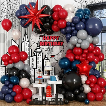 Black Red Blue Balloon Arch Garland Kit, Spider Themed 4th of July Patriotic by Paeyeq