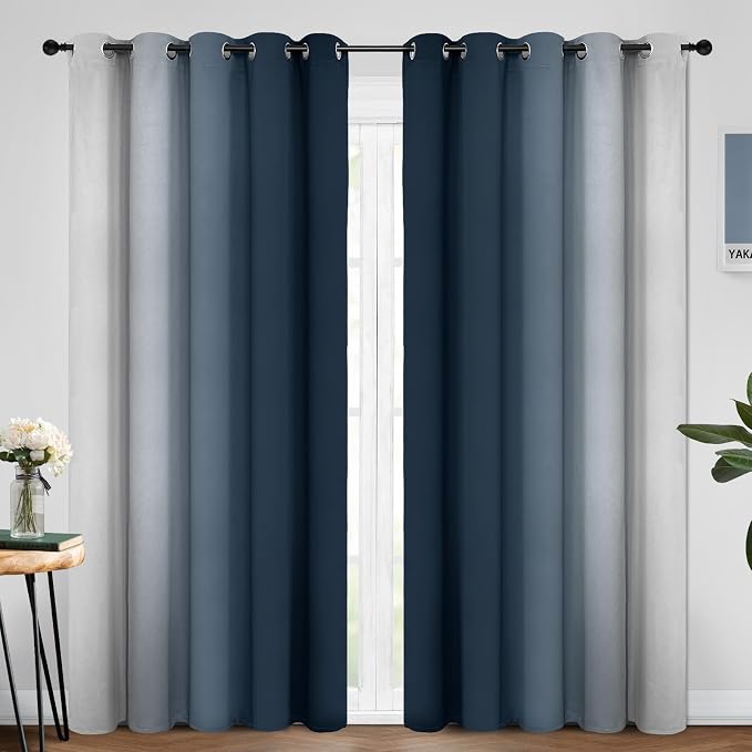 Yakamok Ombre Curtains Navy Blue and Greyish White - Image 2