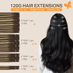 DOORES Remy Human Hair Extensions Clip in Balayage Chocolate Brown to Honey Blonde 16 Inch 7pcs 120g Clip in Hair Extensions Real Natural Hair Extensions Straight Thick