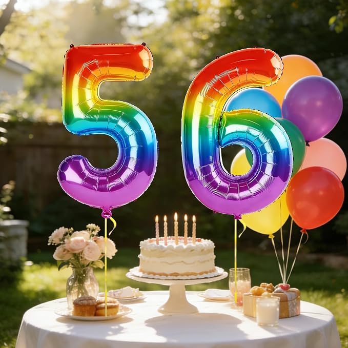40 Inch Number 56 Balloons for 56th Birthday Party Decorations, 0-100 Rainbow - Image 3