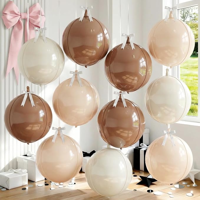9 Pcs Nude Cream Beige Round Foil Balloons Netural Boho 4D Ball Balloons 22 In by Froova
