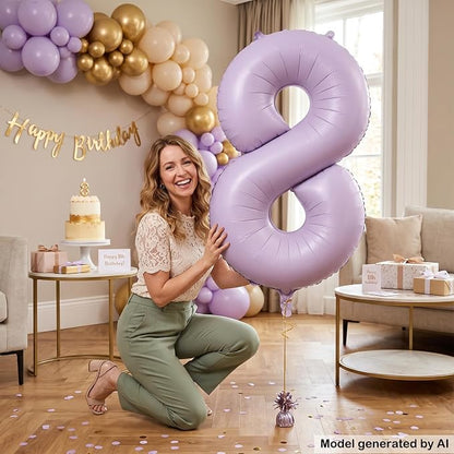 40" Pastel Purple Foil Number 8 Balloon - Image 3
