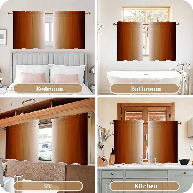 Burnt Orange Kitchen Curtains 2 Panels - Image 7