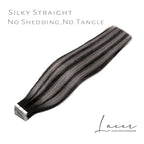 Lacer Grey Tape in Hair Extensions 18 Inch Natural Black to Silver Highlights Tape in Extensions with Natural Black Roots Color 20pcs/50g