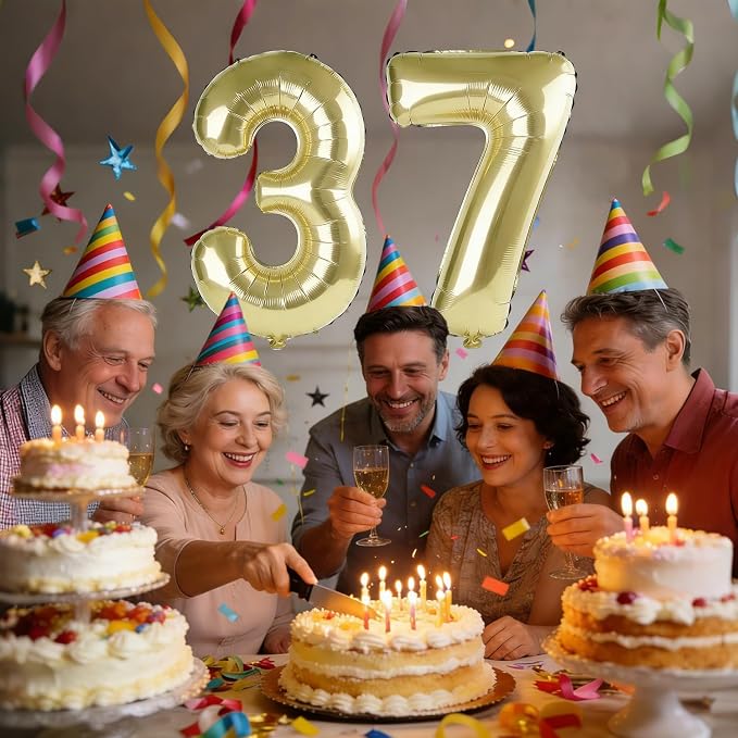 40 Inch Number 37 Balloons for 37th Birthday Party Decorations, 0-100 Champagne - Image 2