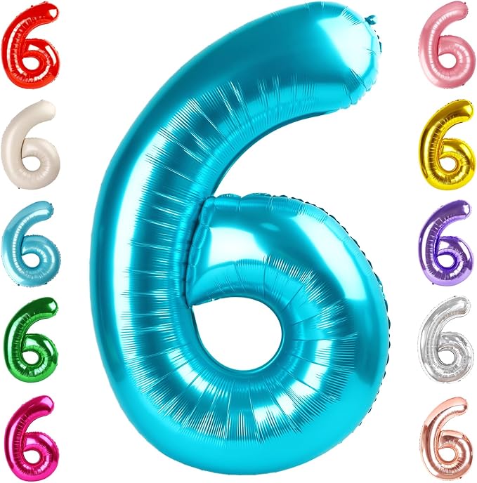 6 Balloon Numbers Birthday Decorations, 40In Light Blue Balloons by Mluchee