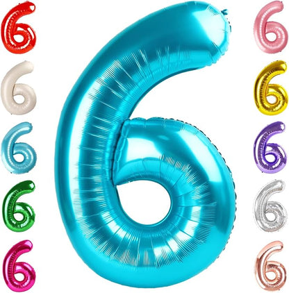 6 Balloon Numbers Birthday Decorations, 40In Light Blue Balloons by Mluchee