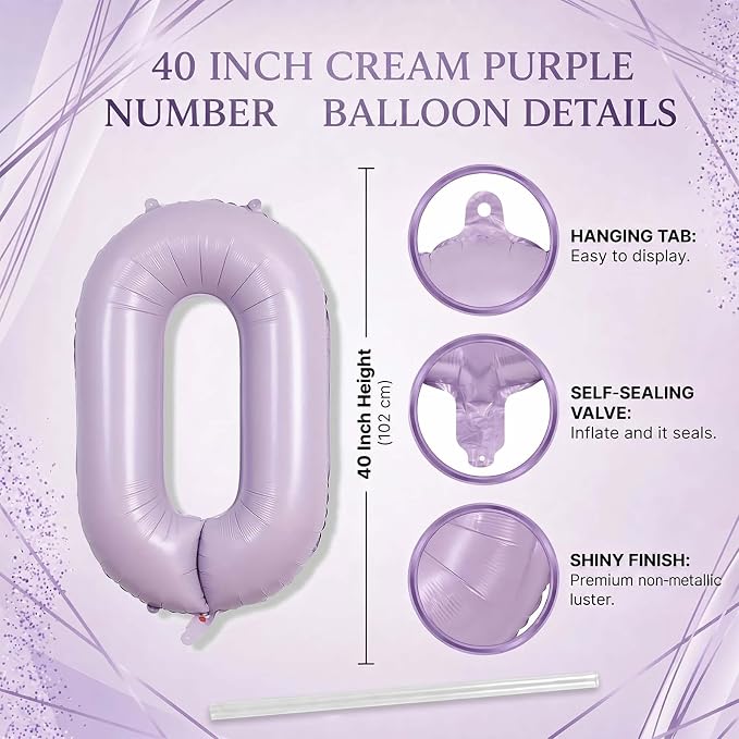 Cream Purple Number 10 Balloon 40 Inch, Foil Digit - Image 4