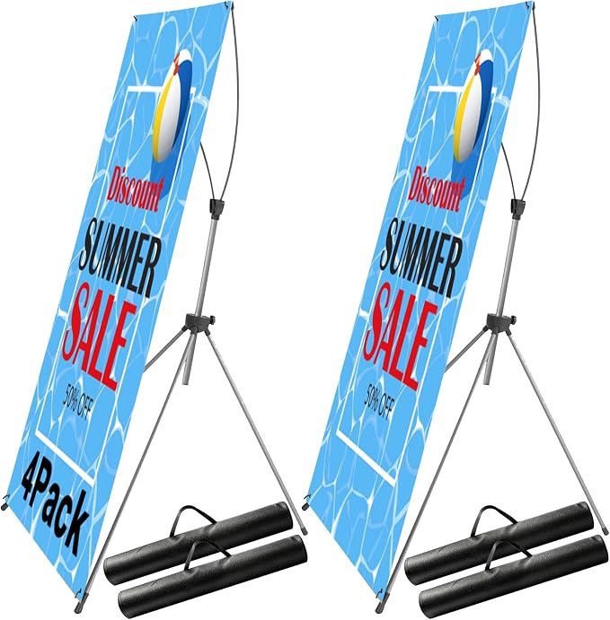 4 Pack X Frame Banner Stand Adjustable Size 23"X63" to 32"X78" by Unknown