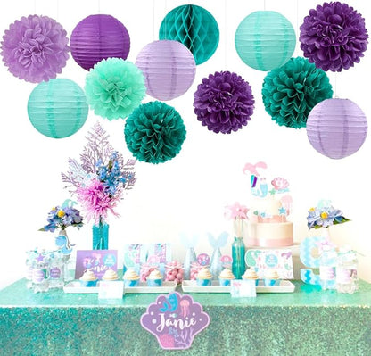 Teal-Purple Party-Decorations Paper Flowers Lanterns - Image 3