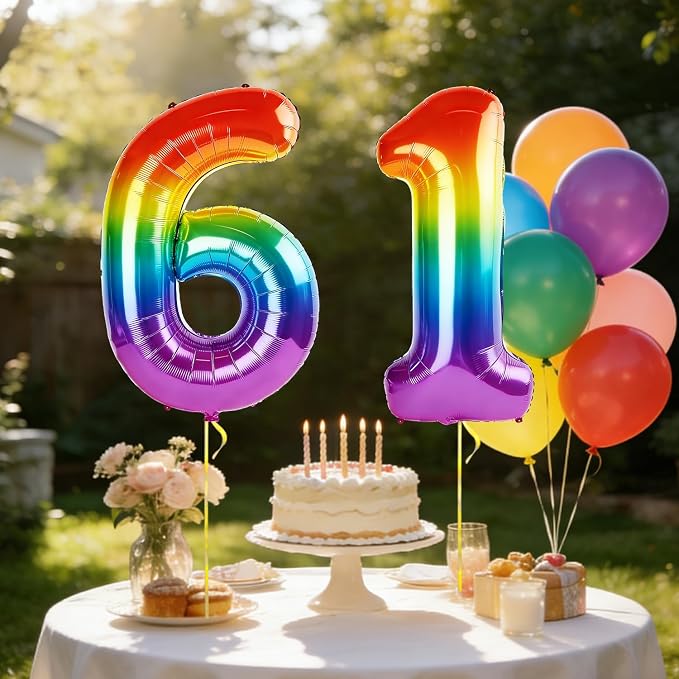 40 Inch Number 61 Balloons for 61st Birthday Party Decorations, 0-100 Rainbow - Image 3