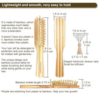 Bamboo Wood Hair Brush with Cleaning Rake for Women Men and Kids, Natural Bamboo Bristles Small Paddle Flat Hairbrush Fit All Types Hair