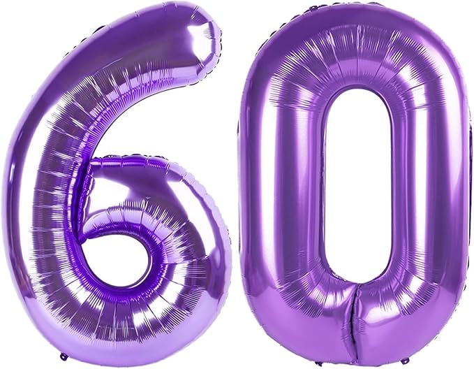 60 Balloons Number for 60th Birthday Decorations Women Men, Inflation Straw & by Mluchee