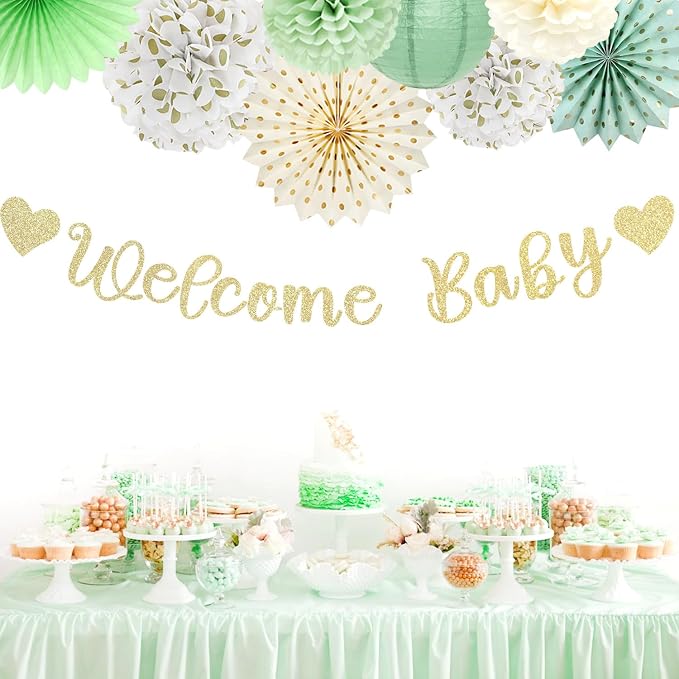 Sage-Green Champagne-Beige Baby Shower Party-Decorations - Image 6