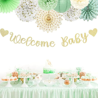 Sage-Green Champagne-Beige Baby Shower Party-Decorations - Image 6