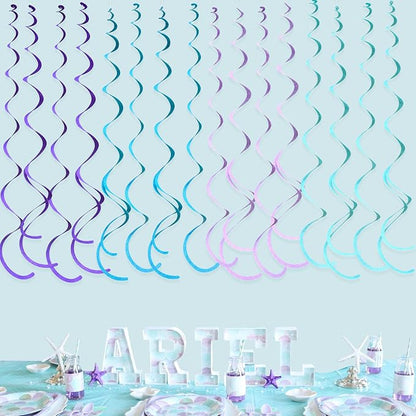 36 Pcs Mermaid Hanging Swirl Decorations Teal Purple Felt Swirl Streamer Spiral - Image 6
