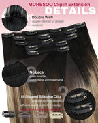 Moresoo Black to Blonde Ombre Clip in Hair Extensions Remy Human Hair Double Weft Short Human Hair Clip in Extensions Ombre Natural Black to Caramel Blonde with Brown 80g/5pcs 12 inch