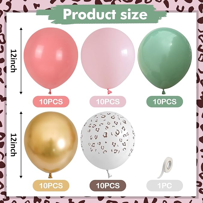 Pink and Green Balloons, Jungle Safari Balloon 12 Inch Leopard Cheetah Print - Image 3