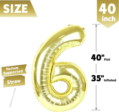40 Inch Light Gold Number 6 Balloon, Champagne Birthday Party Decorations | 40 - Image 5