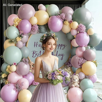 Dusty Green Pink Purple Yellow Balloon arch kit, Double Stuffed Haze Purple - Image 6