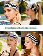 Striped Headbands for Women Elastic Thick Yoga Workout Headband Non Slip Hair Band Hair Accessory,4 Pack