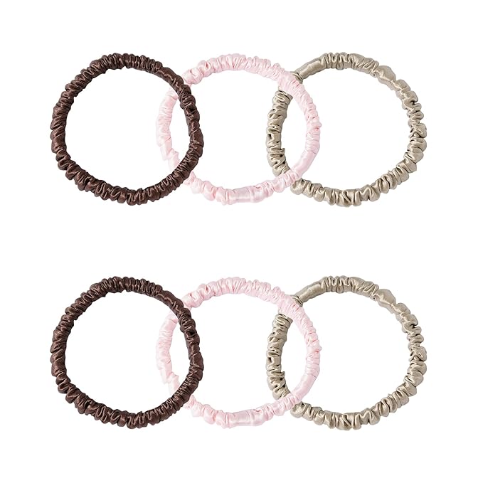 Silk Scrunchies Pack of 6 Pure Mulberry Silk Hair Ties with Elastic Band Silk Scrunchie for Hair No Damage