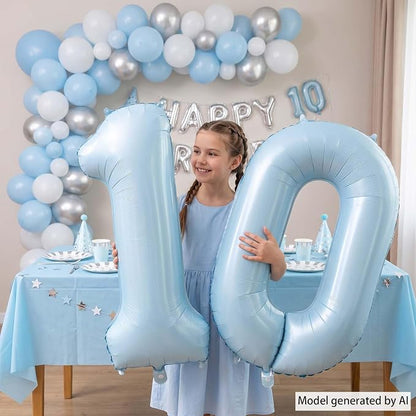 Sky Blue Number 0 Balloon 40 Inch, Metallic Foil Digit Party Supplies | - Image 6