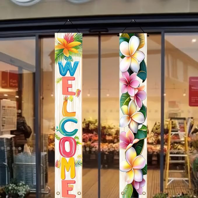 BlissYard 2pcs Welcome Summer Door Banner Porch Sign Hawaiian Decorations - Image 4