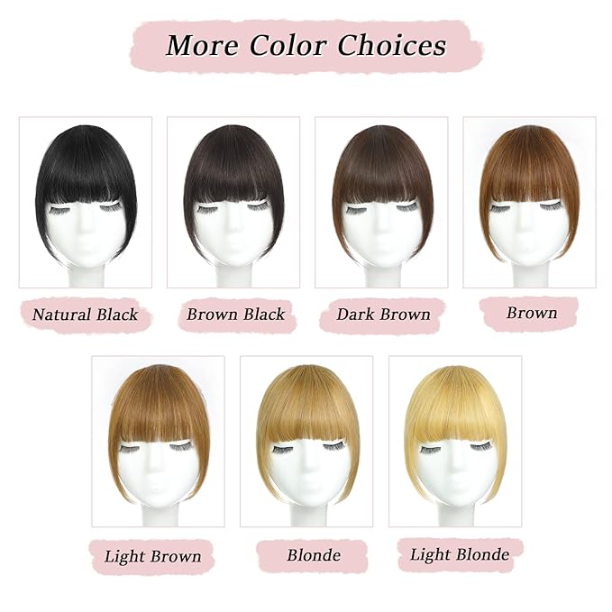 Clip in Bangs Real Human Hair Brown Black French Bangs Fringe with Temples Thick Curtain Bangs Clip on Bangs Curved Fake Bangs Hairpieces for Women for Daily Wear