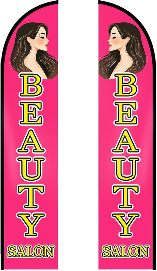 Beauty Salon Feather Flag, 11.2x2.3Ft, Advertising Banner by WOANIXY---ProfessionalCustomFeatherFlagCustomBanner
