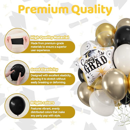 60pcs Black and Gold Graduation Balloons - Image 3