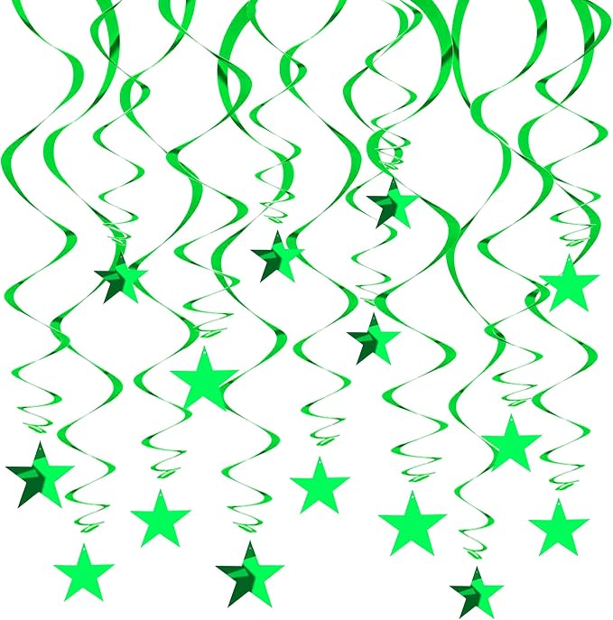 BEISHIDA Green Star Hanging Swirl Decorations, Hanging Gold Party Supplies by Beishida