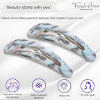 French Amie Clic Clac Large Handmade Celluloid Acetate Set of 2 Snap Hair Clips No Slip Side Slide-in Barrette for Women and Girls (Aqua Marbel)