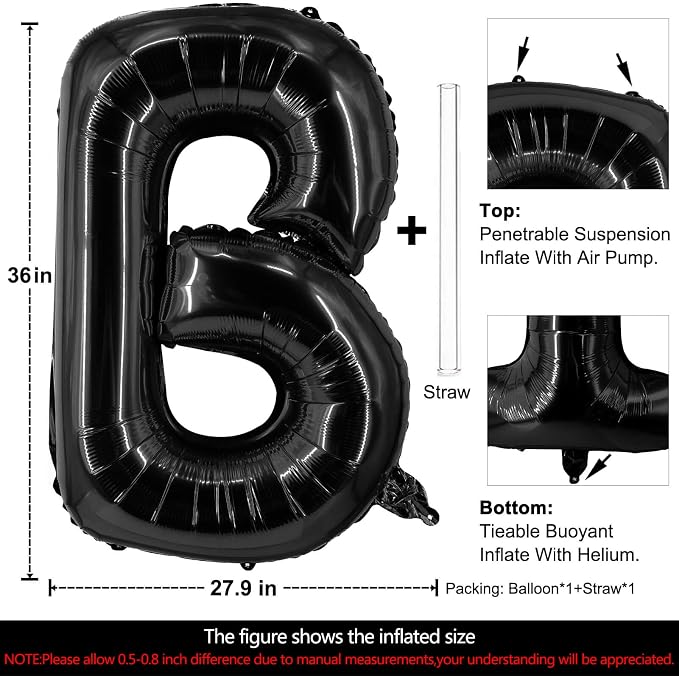 Lovoir 40 Inch Large Black Letter B Balloons Big Size Jumbo Mylar Foil Helium - Image 2