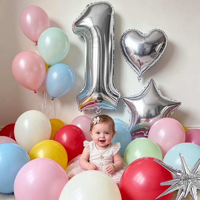 TONIFUL 1st Birthday Balloons Kit 40Inch Silver Large Number 1 Foil Balloon | - Image 4