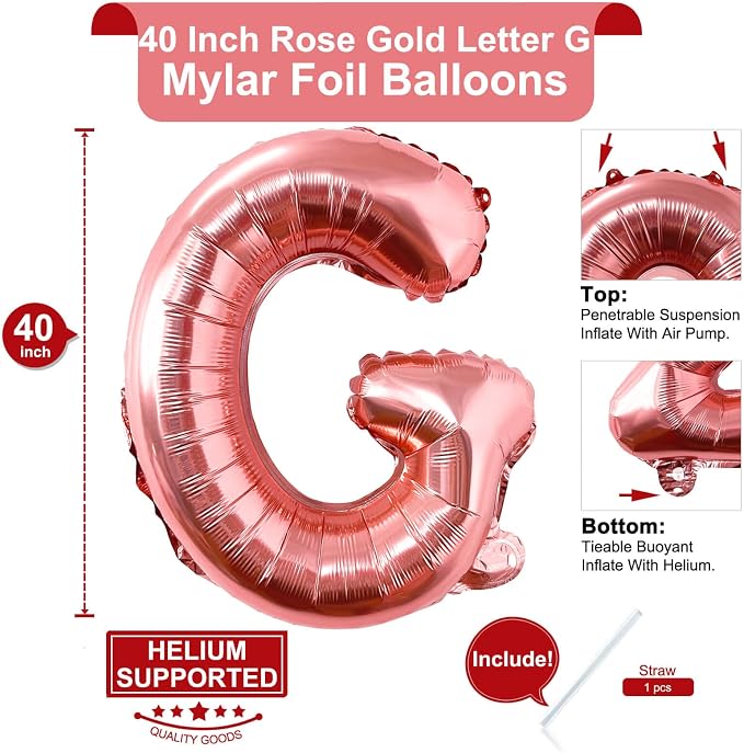 Lovoir 40 Inch Large Rose Gold Letter G Balloons Big Size Jumbo Mylar Foil - Image 2