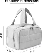 Travel Toiletry Bag for Women, Large Wide-open Puffy Cosmetic Makeup Bag with Wet-Dry Separation, Multi-Pocket Organizer with Carry Handle for Toiletries, Cosmetics, Essentials, Light Grey