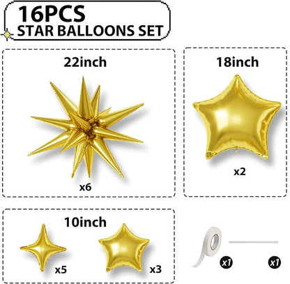 Gold Star Balloons, 22/18/10 Inch Foil Balloons, Four-Pointed Balloon - Image 2