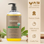 Majestic Pure Organic Castor Oil 16 Fl Oz - 100% Pure and Natural - Premium Grade Carrier Oil - Hair, Eyelashes and Eyebrows - Hair Oil and Body Oil - Expeller Pressed - Hexane Free