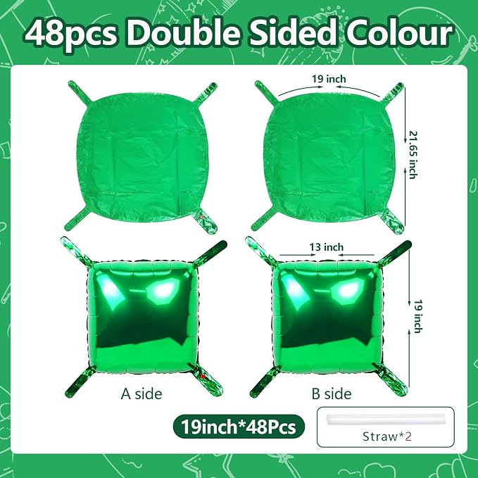 NISOCY 48PCS Metallic Green Square Foil Balloons Wall Backdrop | Double Sided - Image 2