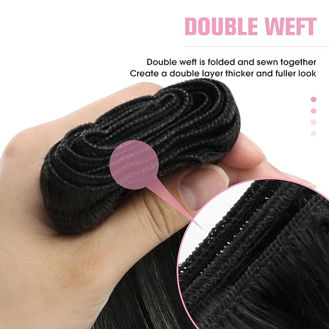 YoungSee Black Weft Hair Extensions Human Hair Balayage Sew in Hair Extensions Ombre Double Weft Human Hair Extension Natural Black Mix Silver Blonde 16 inch 100g