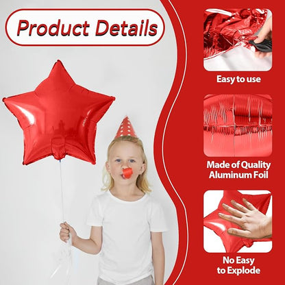 Red Green Gold Star Foil Balloons, 18 Inch Large Metallic Stars Balloons Helium - Image 3