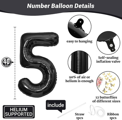 40 Inch Black Number 5 Balloon - Image 2